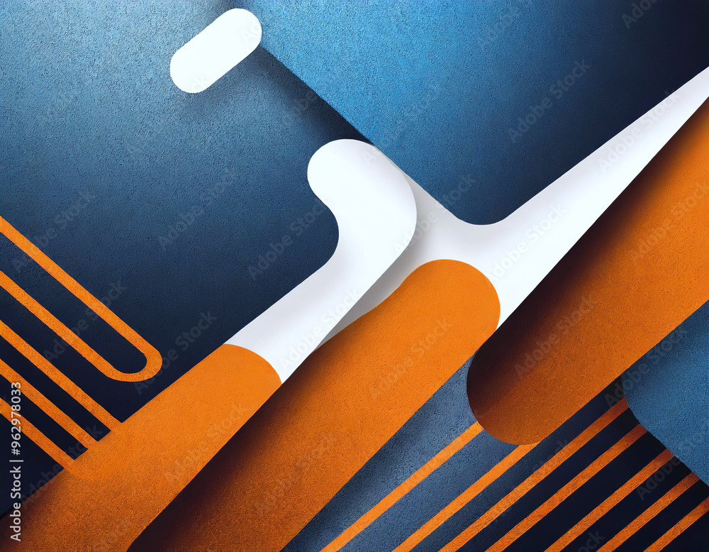 Obraz premium Nowoczesna abstrakcja geometryczna w odcieniach niebieskiego i pomarańczowego tło