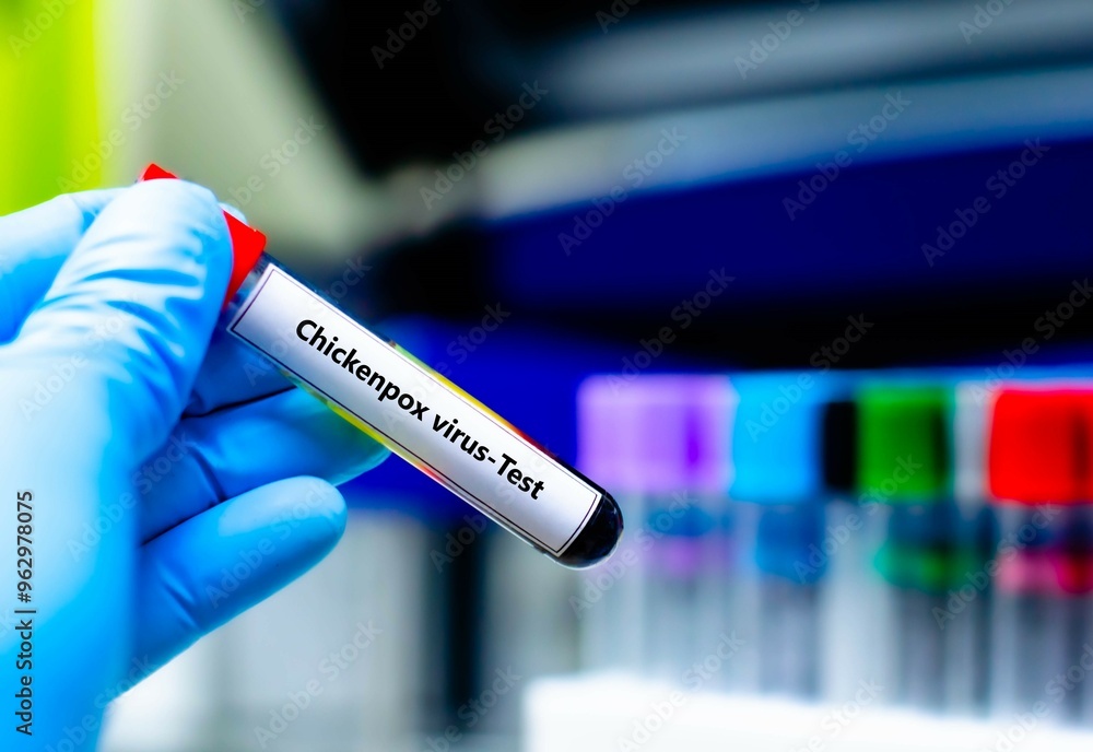 Fototapeta premium Blood sample tube for chickenpox virus test analysis.