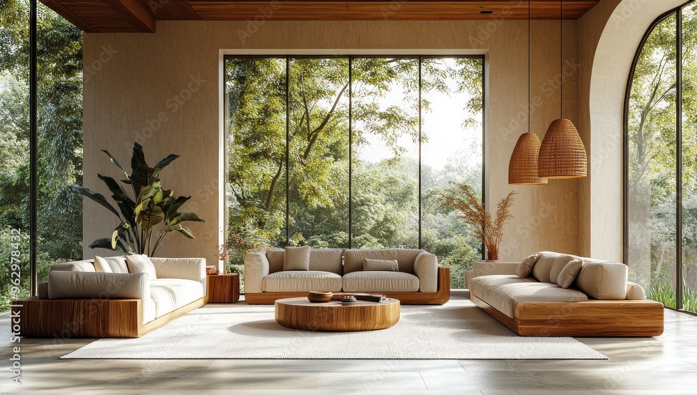 Minimalist Living Room with Wooden Accents and Natural Light Minimalist Living Room with Wooden Accents and Natural Light