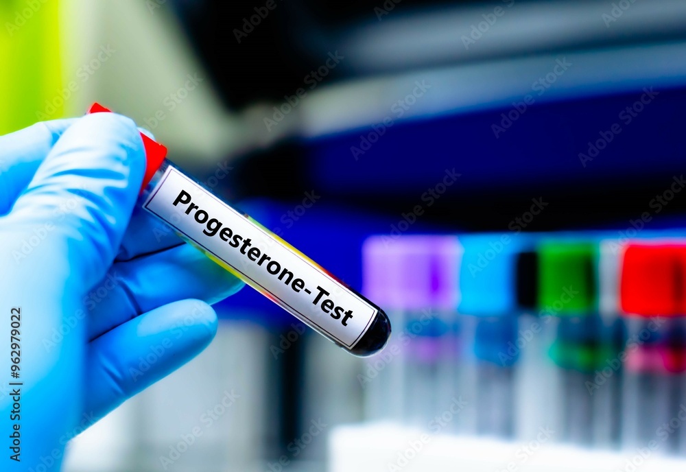 Fototapeta premium Blood sample tube for progesterone test analysis.