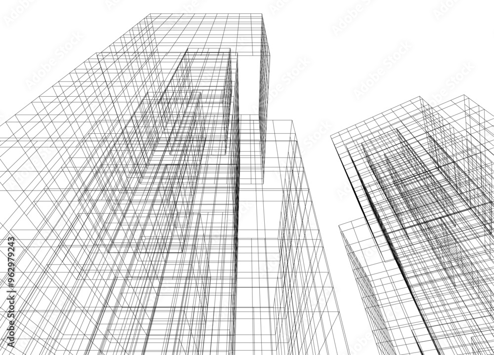 Fototapeta premium Architectural 3d drawing vector illustration