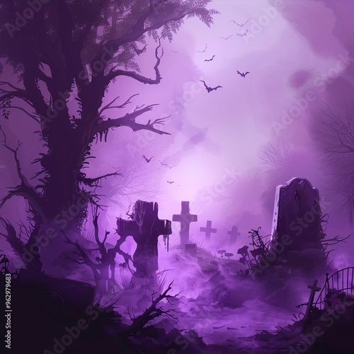 Purple Cemetery halloween background banner