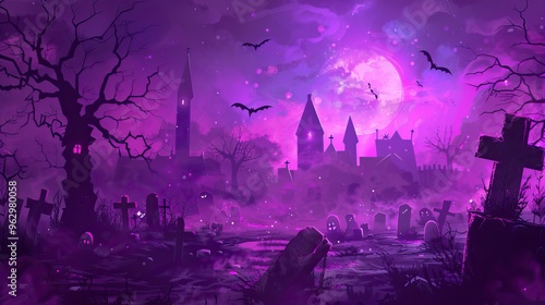 Purple Cemetery halloween background banner