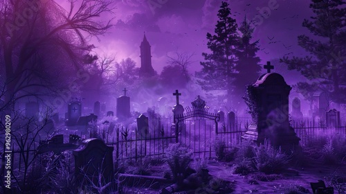 Purple Cemetery halloween background banner