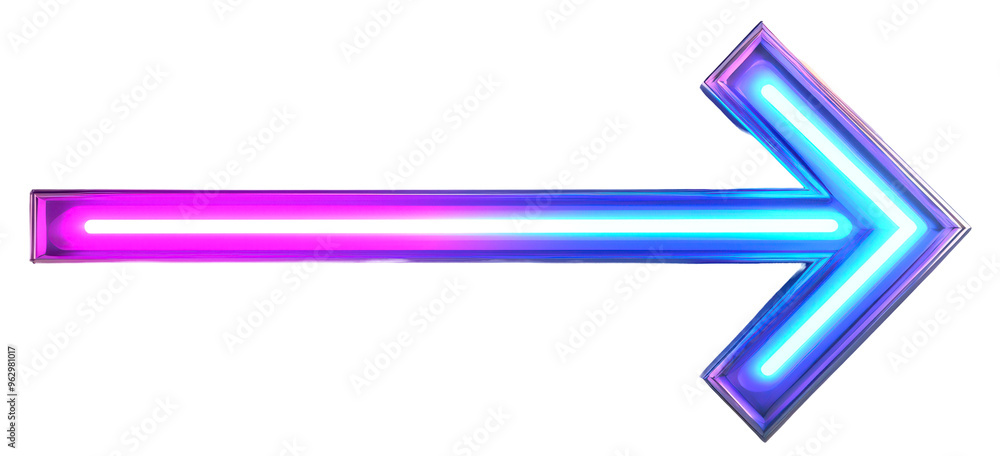 Neon blue and purple arrow pointing right isolate on transparent background, cutout, png Neon blue and purple arrow pointing right isolate on transparent background, cutout, png
