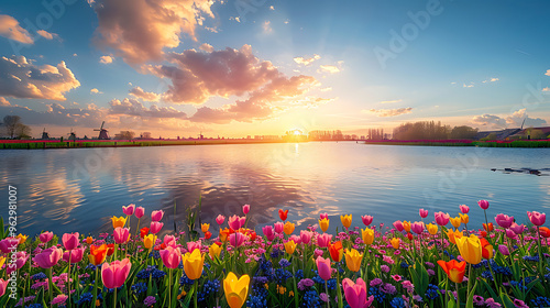 Envision picturesque portrayal of Dutch Boterkoek elevated Michelinstarred chef Amsterdam Picture amidst windmills and tulip fields where wishes for Dutch culinary heritage and innovation are granted photo