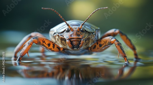 Close-up of a Giant Water Bug on Water Surface photo