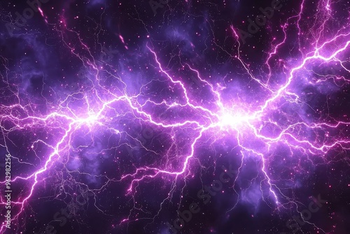 Dazzling purple lightning bolts in a stormy night sky