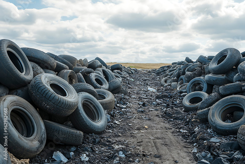 Stacks of Worn Tires Awaiting Sustainable Disposal