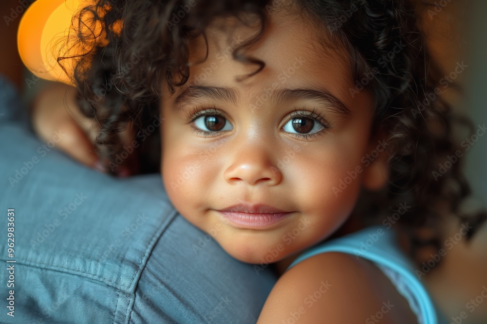 Closeup of a child with curly hair, hugging an adult, showcasing a tender bond, perfect for familythemed advertisements or heartfelt campaigns. Closeup of a child with curly hair, hugging an adult, showcasing a tender bond, perfect for familythemed advertisements or heartfelt campaigns.