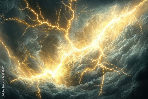 Dramatic abstract lightning storm in dark cloudy sky