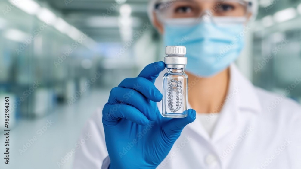 A healthcare professional holds a vaccine vial in a sterile laboratory setting, showcasing safety and precision in medical practice. A healthcare professional holds a vaccine vial in a sterile laboratory setting, showcasing safety and precision in medical practice.