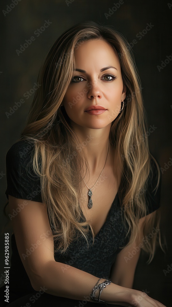Fototapeta premium Confident Woman Poses With Grace in Professional Photography Session Showcasing Her Natural Beauty