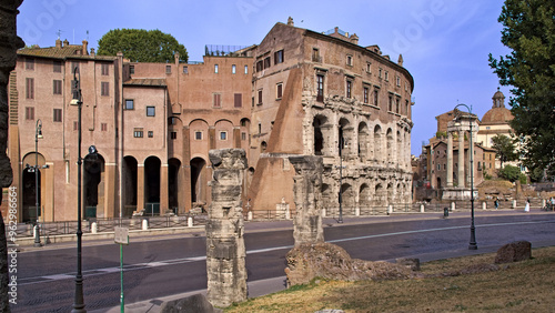 Rome, Campus Martius,  via del Teatro di Marcello, view of the Theatre of Marcellus and the temple of Apollo Sosianus. photo