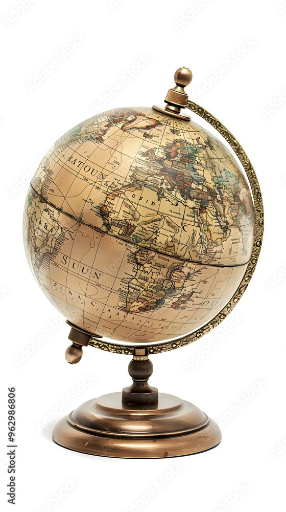 Detailed Antique Globe on White Background with Copy Space Detailed Antique Globe on White Background with Copy Space