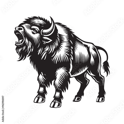 Bison Logo Clipart - bison Vector Illustration in black and white
