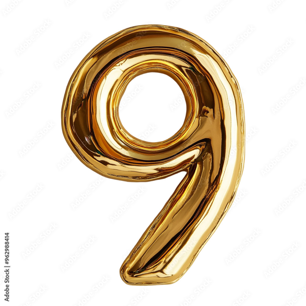 golden font of number 9. a gold trimmed into number 9 on transparent background golden font of number 9. a gold trimmed into number 9 on transparent background