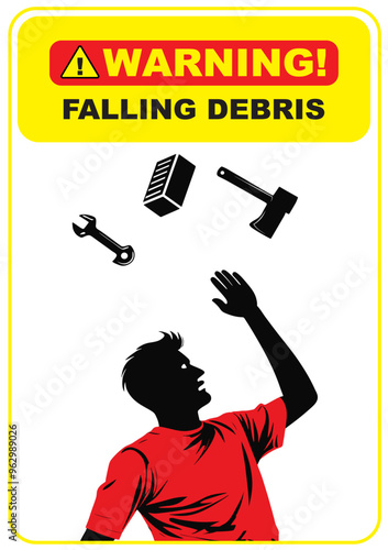 An editable vector of a warning symbol for falling debris ideal for safety signs, construction sites, or instructional materials. Easily customizable for various application