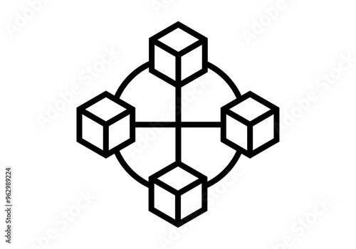 Icono negro de cubos conectados representando blockchain 