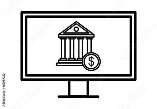Icono negro de banca online en pantalla