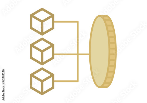 Cubos dorados unidos a criptomoneda representando la blockchain 