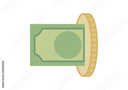 Billete verde junto con moneda representando el cambio de billete a moneda