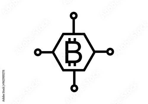 Icono negro de blockchain con bitcoin encadenado 
