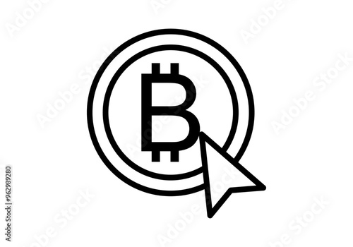 Icono negro de criptomoneda de bitcoin con cursor encima