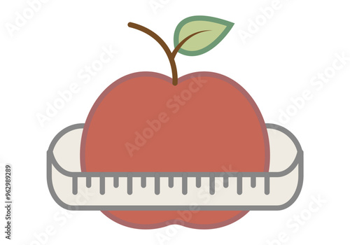 Manzana roja con cinta métrica representando dieta