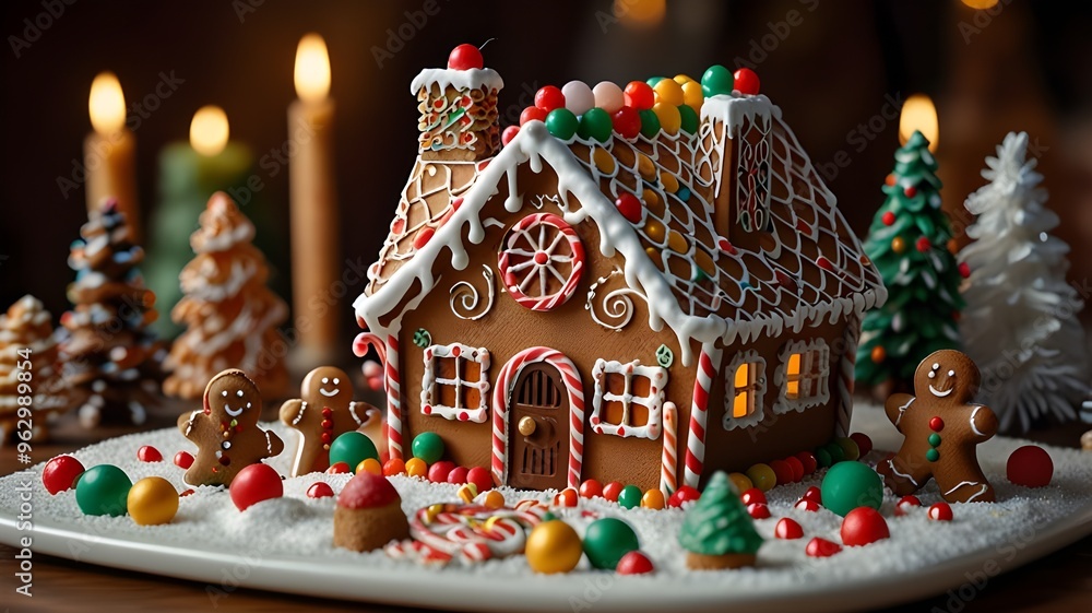 Naklejka premium A gingerbread house that has been decorated. generative ai