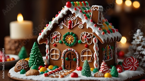 A decorated gingerbread house. generative ai