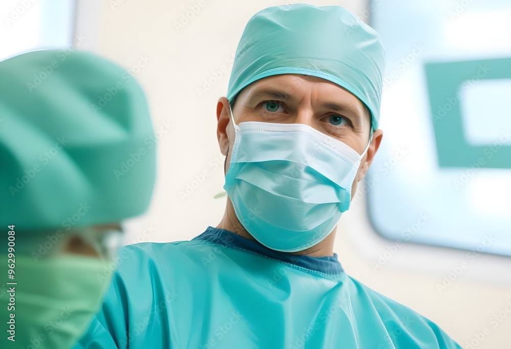 Closeup Portrait of Surgeon Wearing Medical Mask Closeup Portrait of Surgeon Wearing Medical Mask