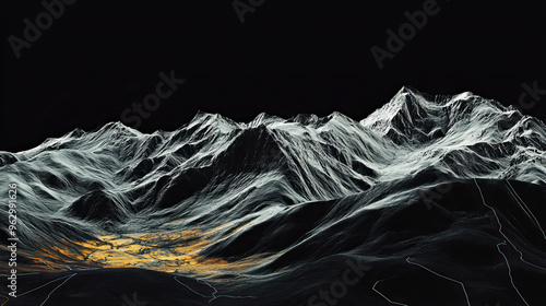 Technical aerial visual, 3D LiDAR GIS aerial map satellite scan model isolated, showing Choibalsan, Mongolia . Elevation, topography, render photo