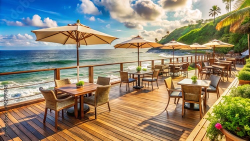 Picture perfect, our coastal restaurant offers a blend of modern comfort and rustic charm, with open-air seating, wood