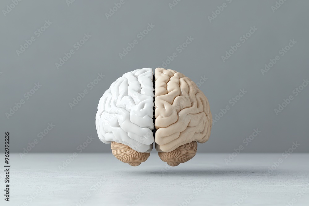 Abstract representation of a stroke, brain split by lightning, one side dark and damaged, the other side glowing, Surreal illustration, High contrast, Bold colors Abstract representation of a stroke, brain split by lightning, one side dark and damaged, the other side glowing, Surreal illustration, High contrast, Bold colors