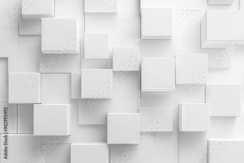 Obraz na płótnie Abstract 3d white cube boxes with random shifting patterns, geometric block design for background, wallpaper, or banner with copy space w salonie
