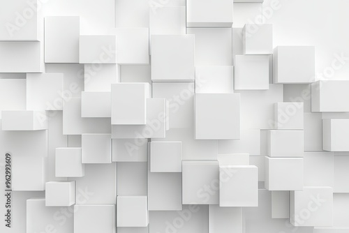 Obraz na płótnie Abstract 3d white cube boxes with random shifting patterns, geometric block design for background, wallpaper, or banner with copy space w salonie