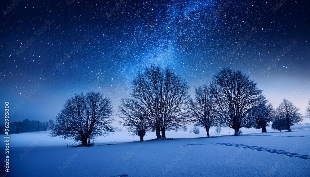Snowy night with silhouette trees Snowy night with silhouette trees