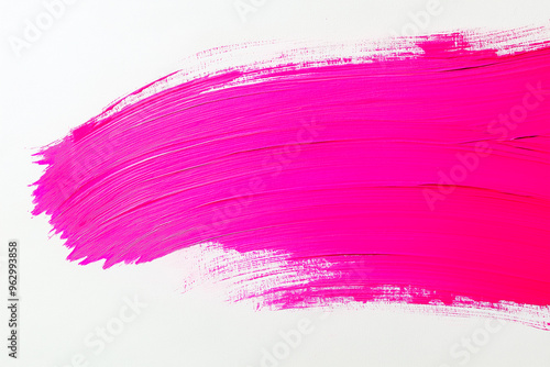 bright pink brush stroke of paint on white background