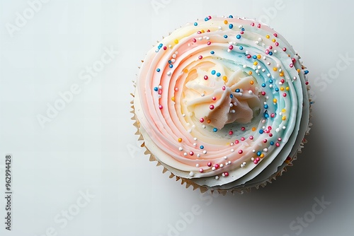 birthday cake top view with Colorful frosting,  and decoration. detailed , texture of sprinkles and icing, isolated dessert, new beautiful stock image illustration AI
