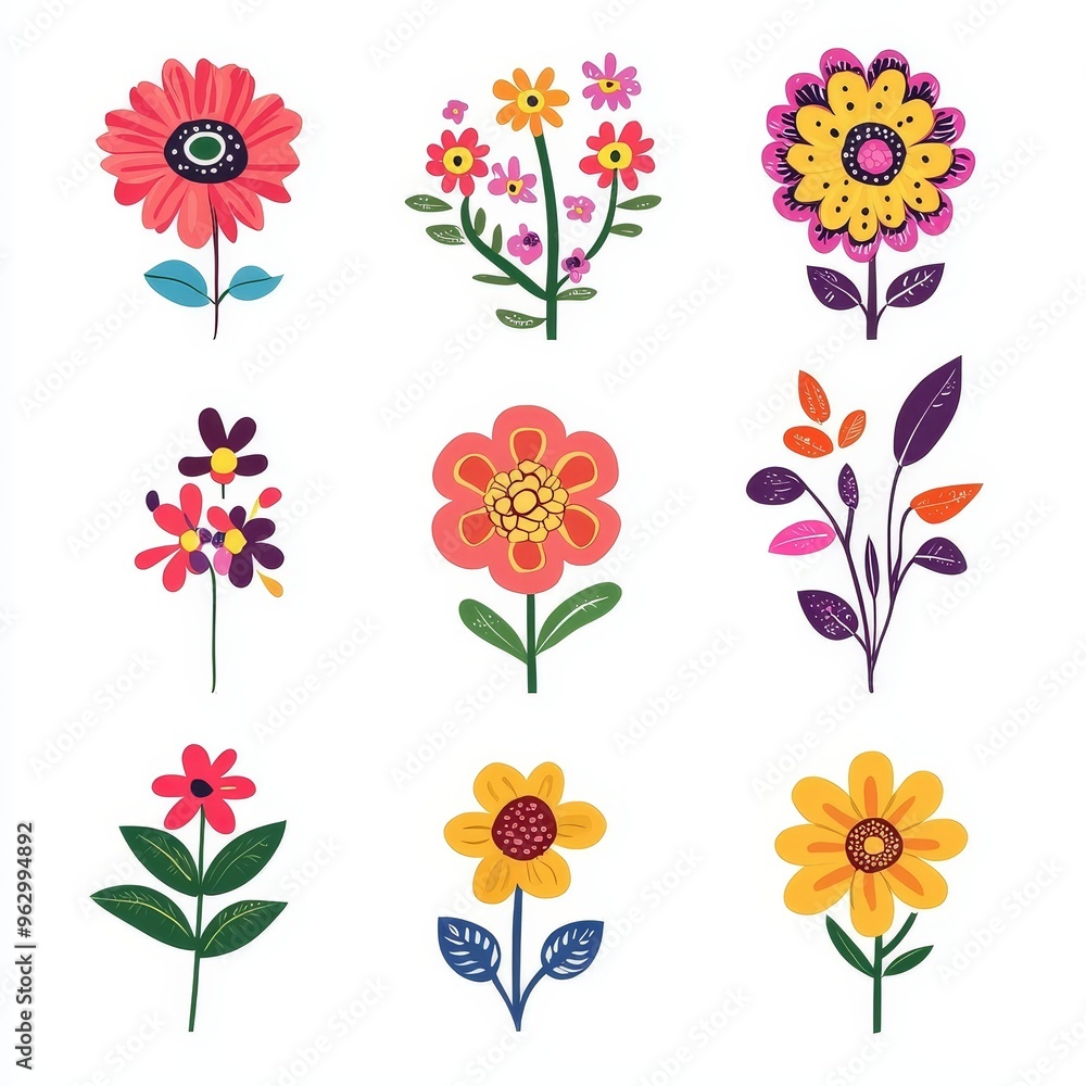 Colorful flower set isolated on white background. Colorful flower set isolated on white background.