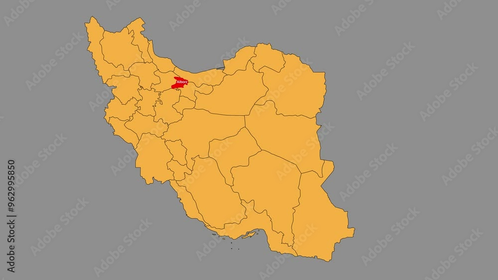 Alborz map animated video. Map Highlighted on the Iran map with animation and colour with Gray background in video format.
Alborz map animated video. Map Highlighted on the Iran map with animation and colour with Gray background in video format.