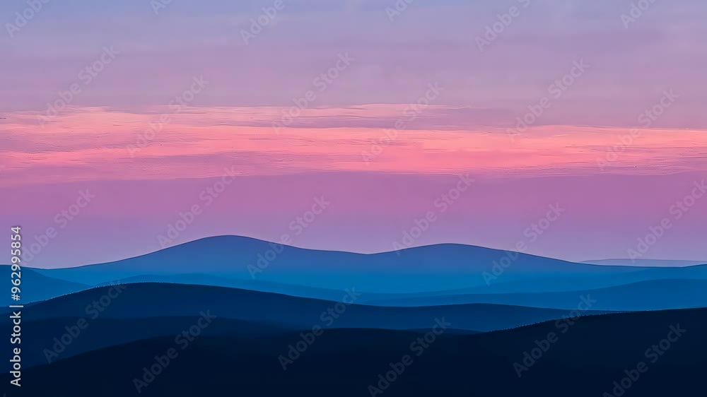 Serene mountain landscape at sunrise, ethereal view. Nature and tranquility concept Serene mountain landscape at sunrise, ethereal view. Nature and tranquility concept