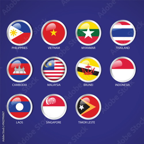 Southeast Asia flags of countries round badges Free Download Southeast Asia flags of countries round badges - GFXLoad