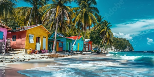 Fototapeta Naklejka Na Ścianę i Meble -  Colorful architecture Caribbean , Caribbean beach town photography, Beach houses with vibrant colors