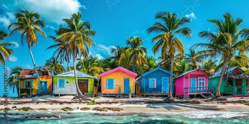 Fototapeta Naklejka Na Ścianę i Meble -  picturesque Caribbean beach towns, Caribbean seaside colorful homes, Island beach homes Caribbean