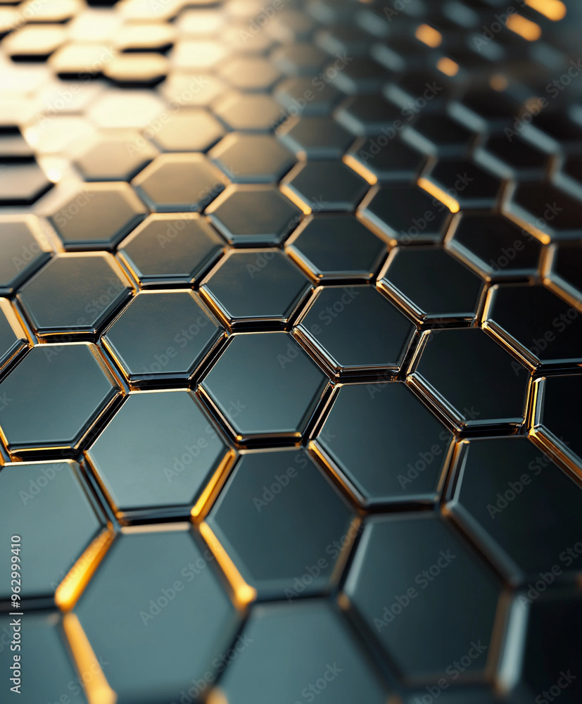 hexagons creating a honeycomb pattern on a glossy surface, dramatic lighting hexagons creating a honeycomb pattern on a glossy surface, dramatic lighting