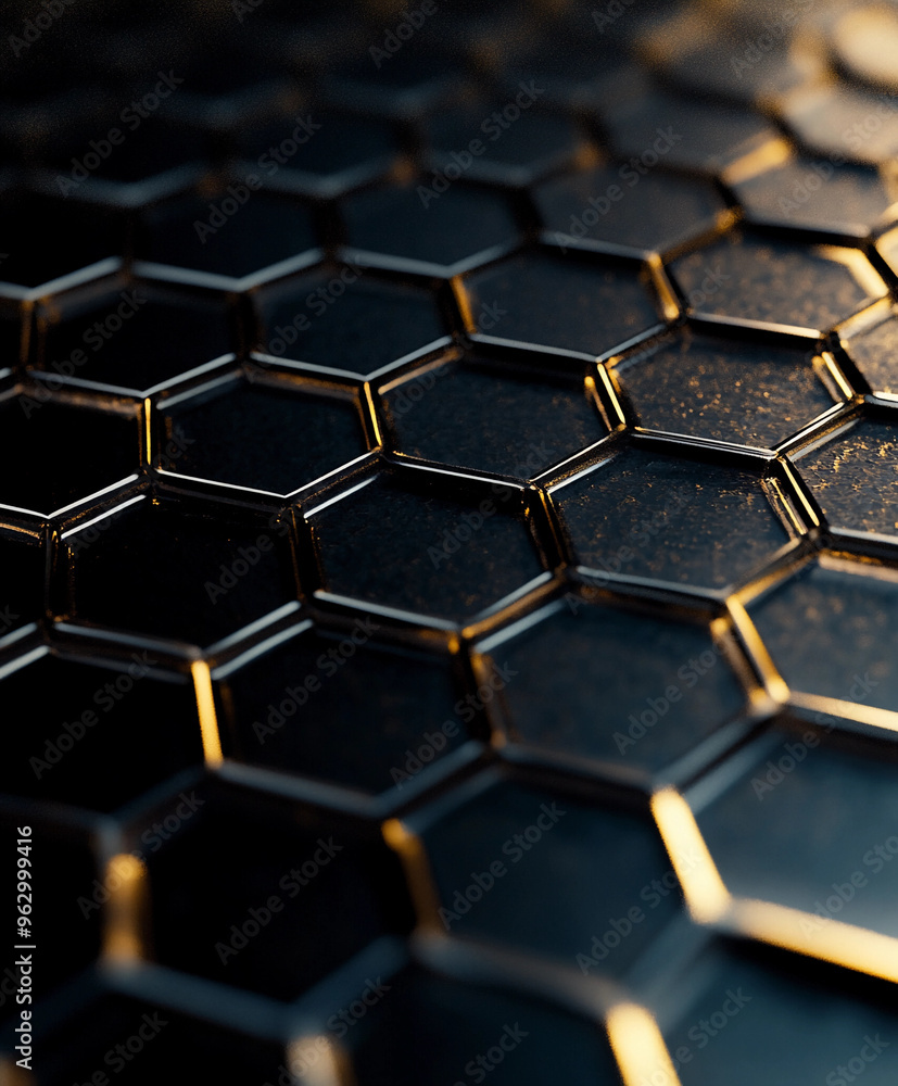 hexagons creating a honeycomb pattern on a glossy surface, dramatic lighting hexagons creating a honeycomb pattern on a glossy surface, dramatic lighting