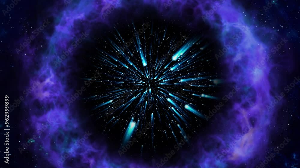 Amazing Blue Meteor Shower in Space Viewing Through a Blue Portal Amazing Blue Meteor Shower in Space Viewing Through a Blue Portal