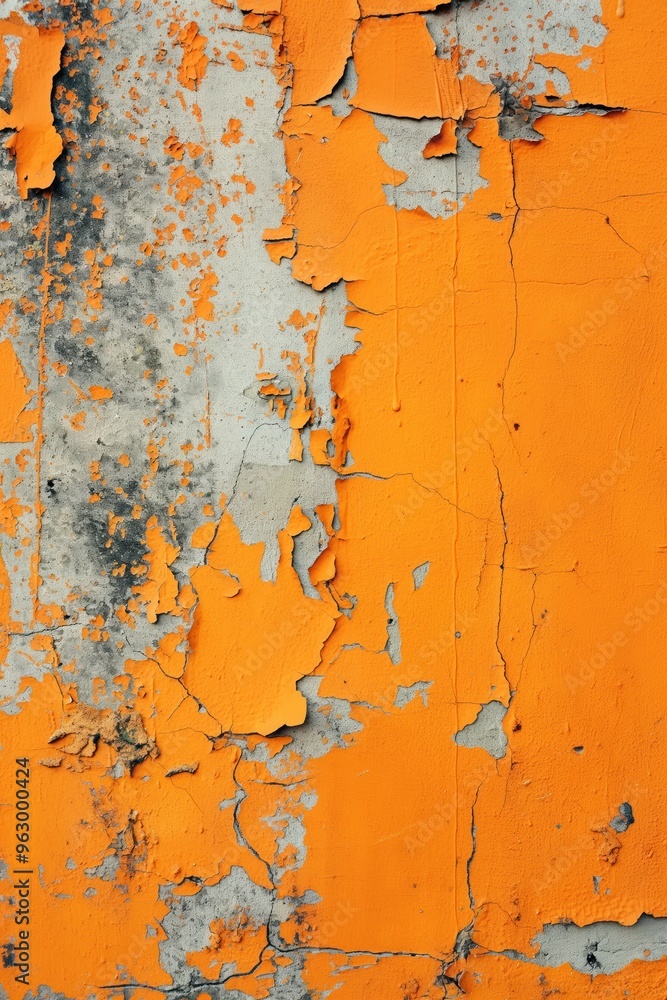 Old orange weathered paint wall with peeling layers revealing concrete surface. Close-up view of decaying paint with white, gray patches. Urban decay concept for architecture, design, or art projects. Old orange weathered paint wall with peeling layers revealing concrete surface. Close-up view of decaying paint with white, gray patches. Urban decay concept for architecture, design, or art projects.